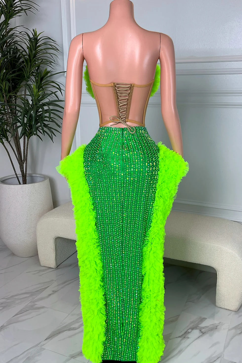 Greeviche gems scrunge skirt set