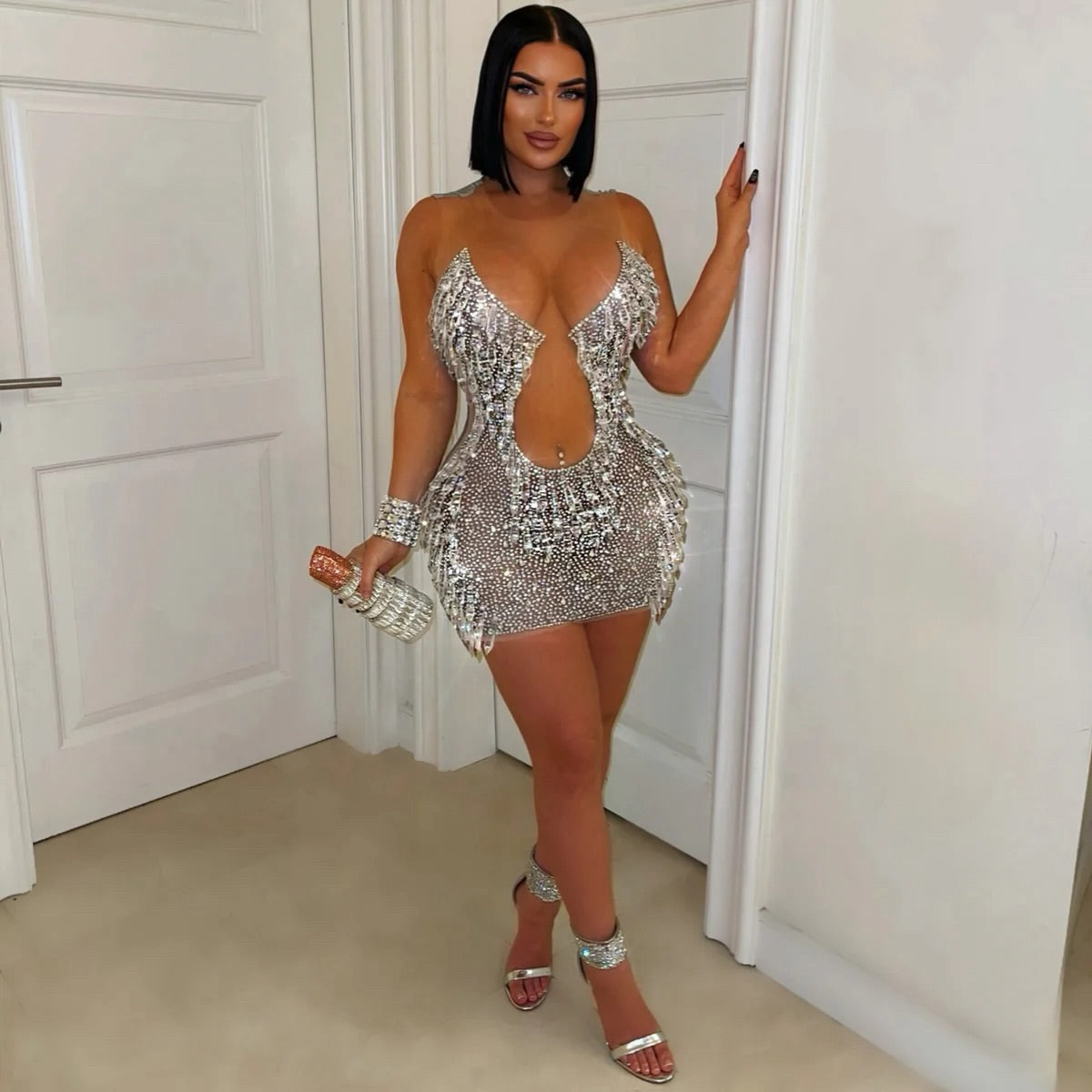 Icinni crystals frosted mini dress