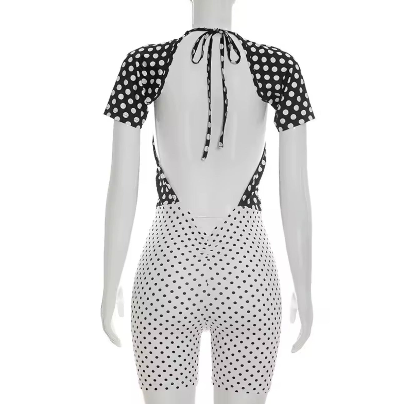 Ms. Polka dot shaded halter-back romper