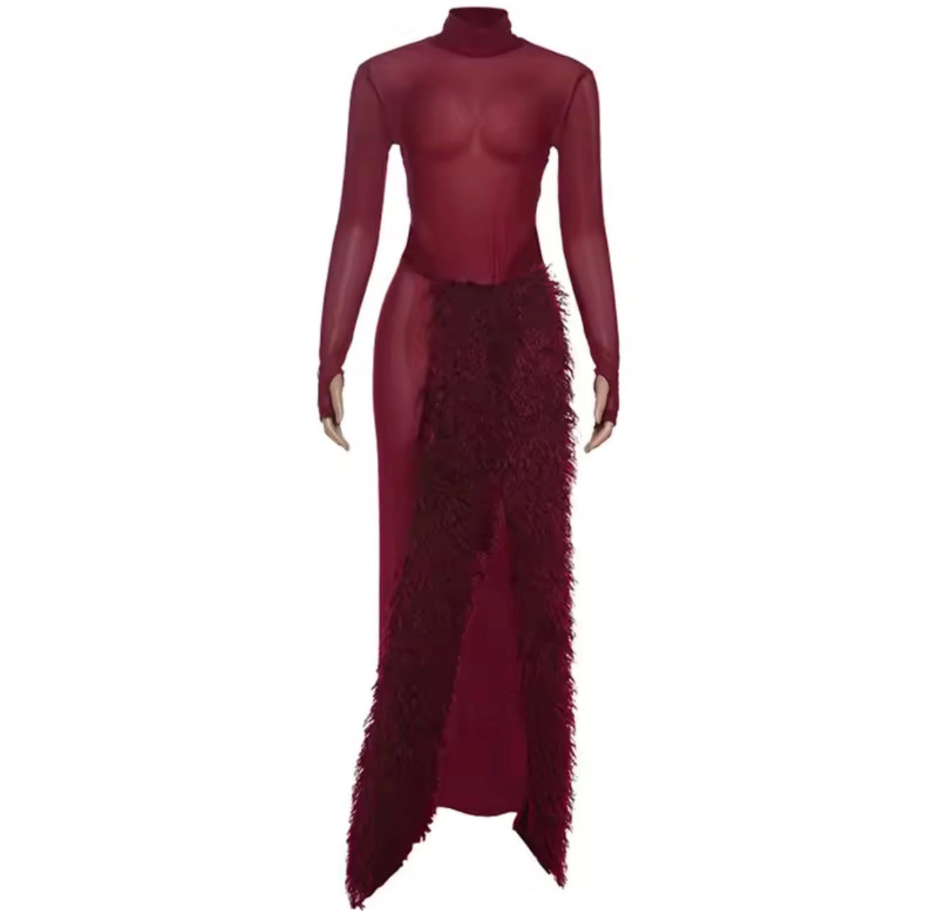 Olandri sheer fur long skirt set