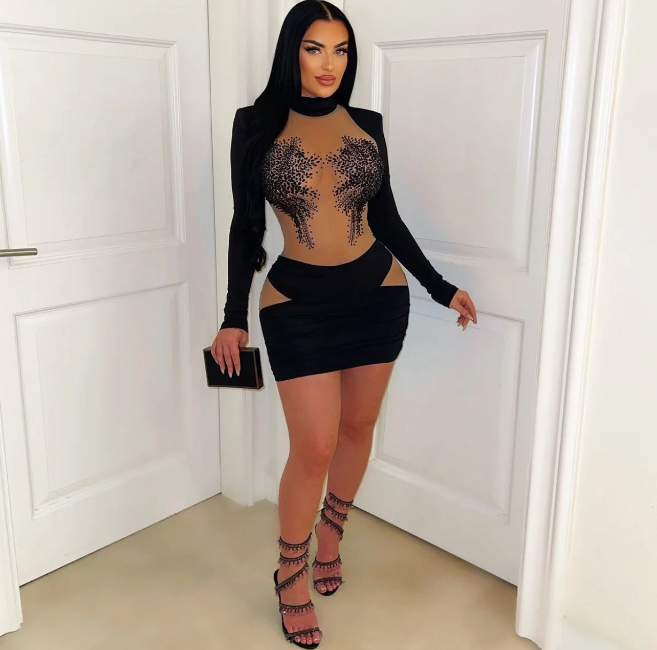 Neammi beaded sheer mini dress