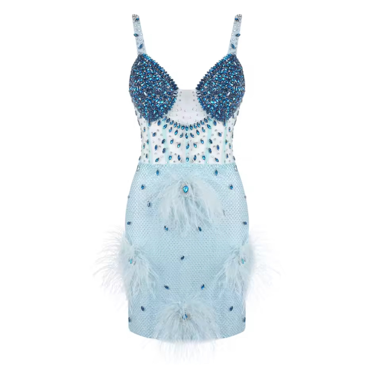 Gianni feather crystal mini dress