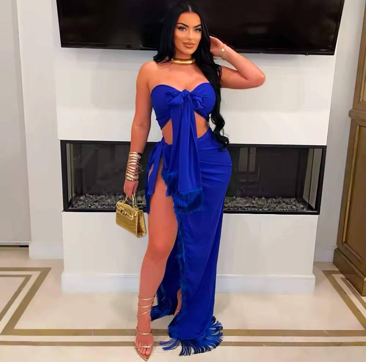 Xiena slit tassel skirt set