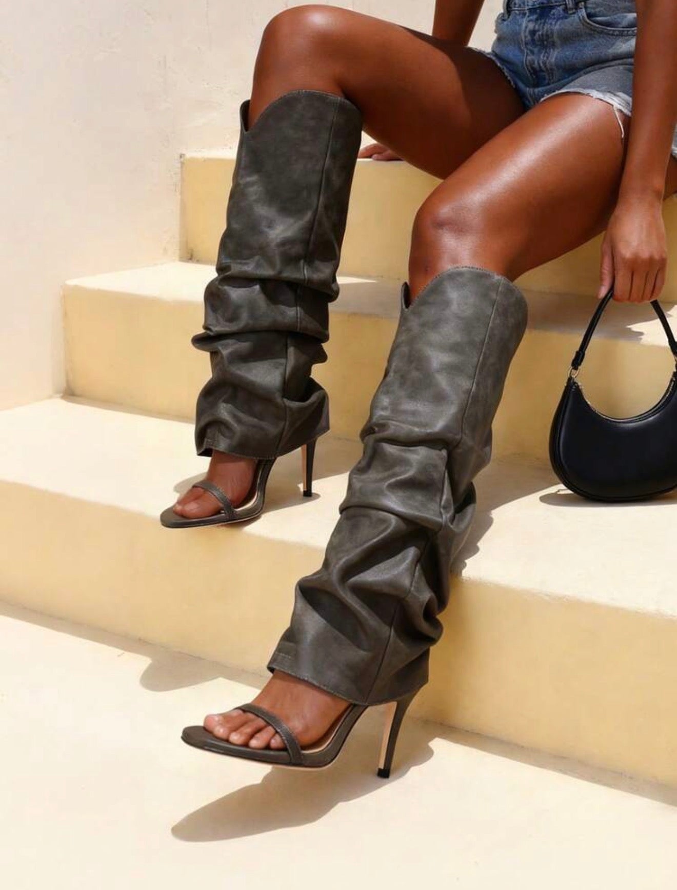 Giget ruched open toe heels