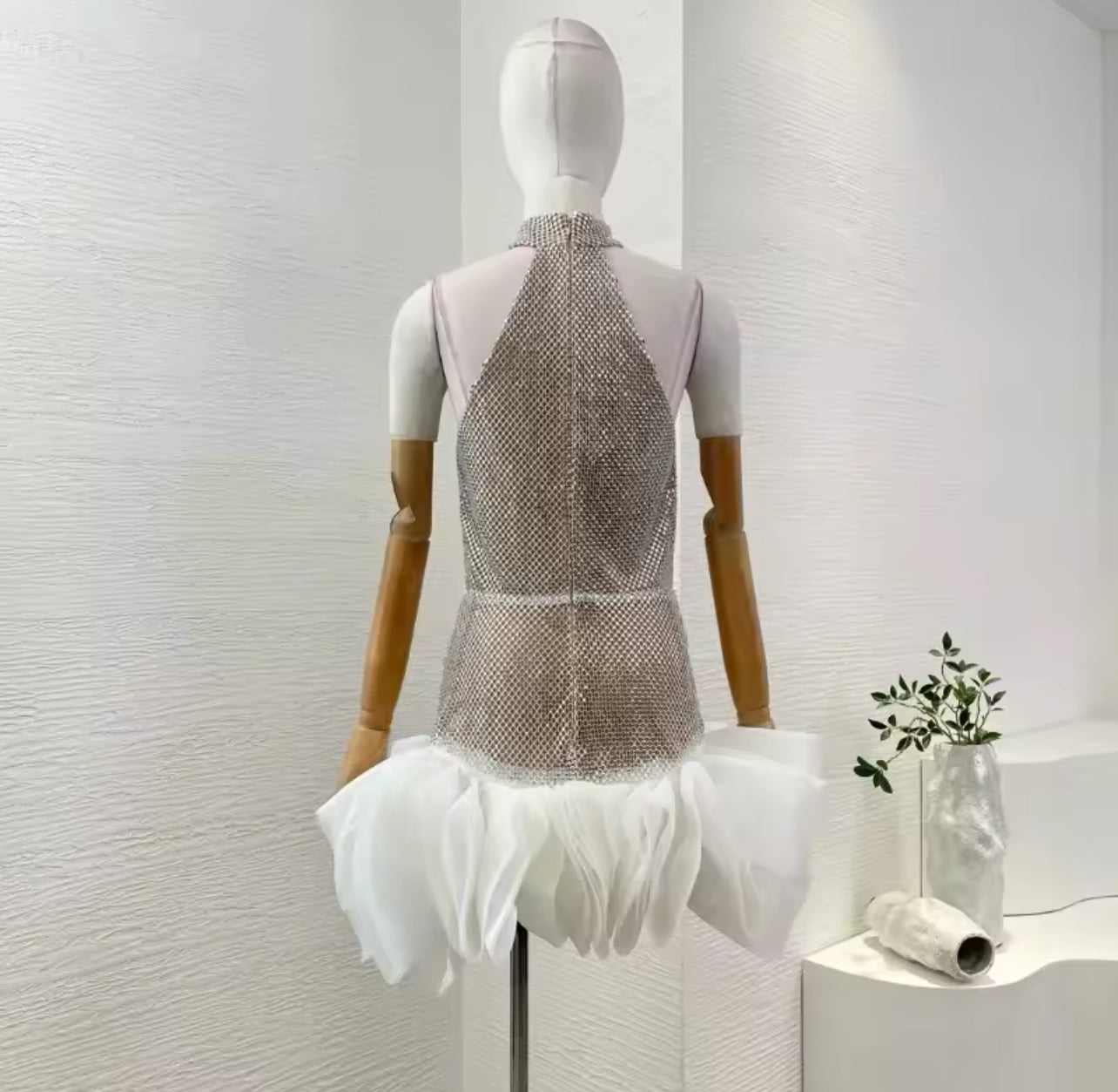 Veronik crystal pouf mini dress