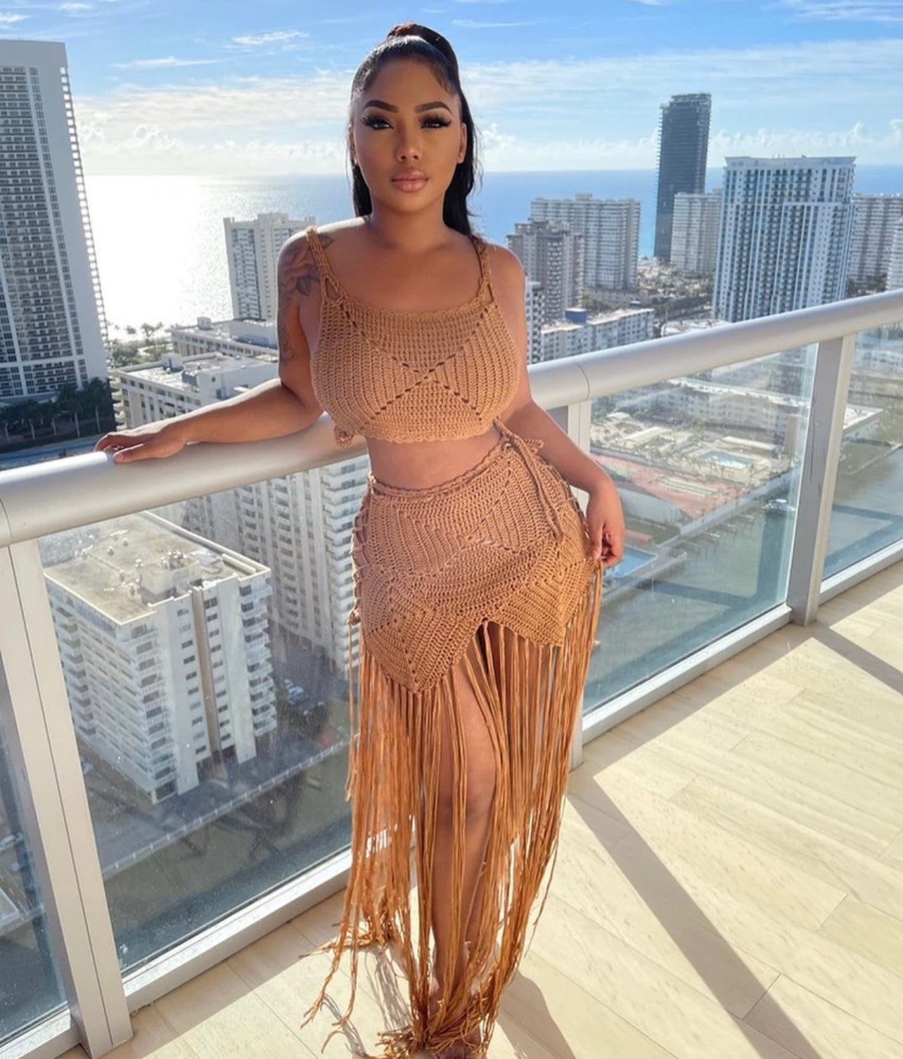 Kenea crochet fringe skirt set