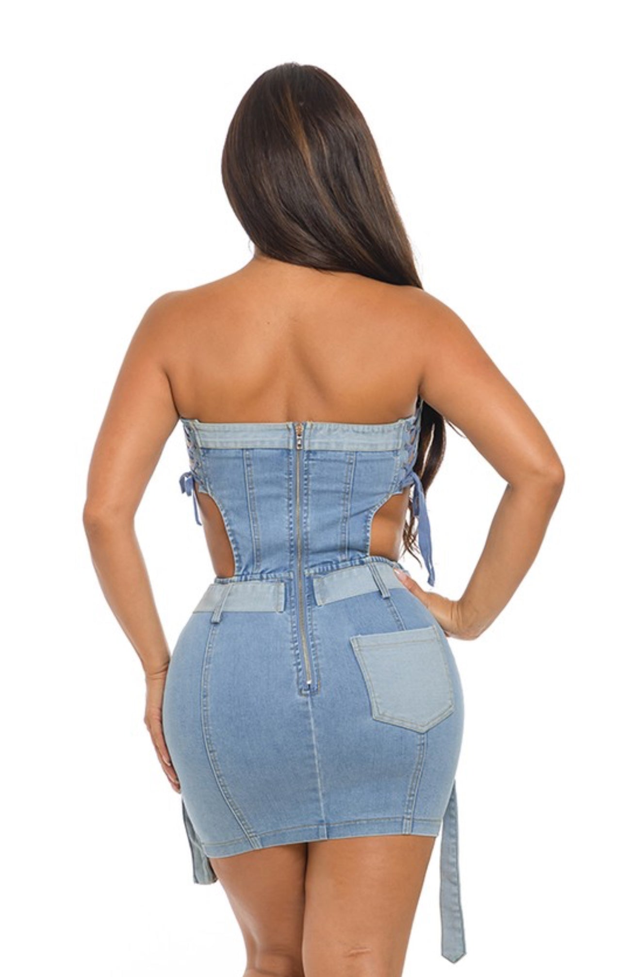 Belted on denim dress