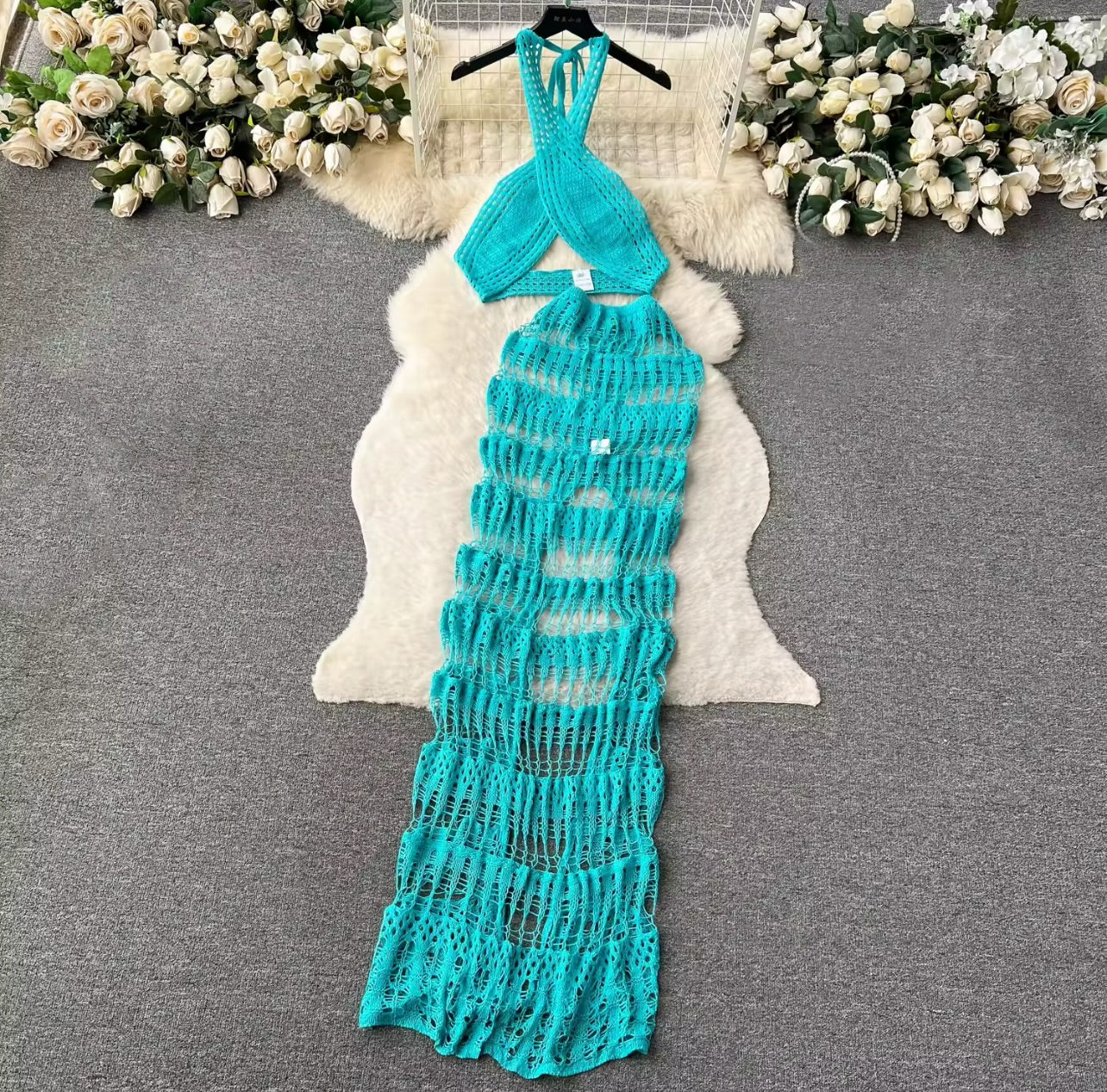 Daring blue coverup skirt set