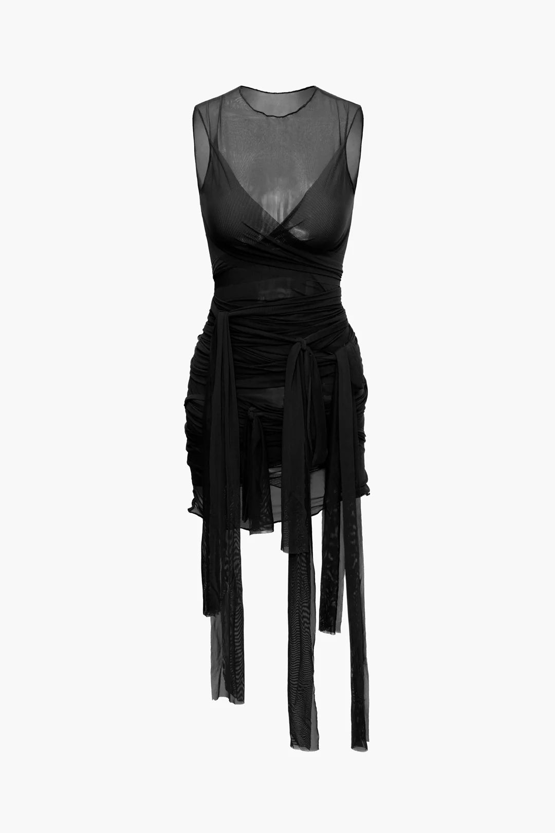 Tresses multi-wrap sheer mini dress- yellow