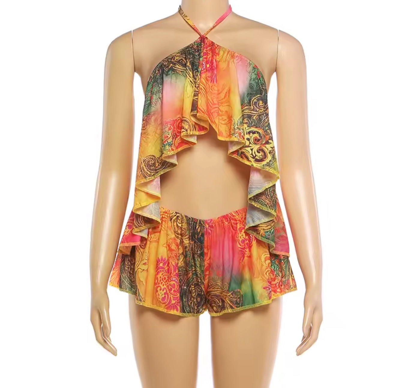 Kassis coltura flare shorts romper