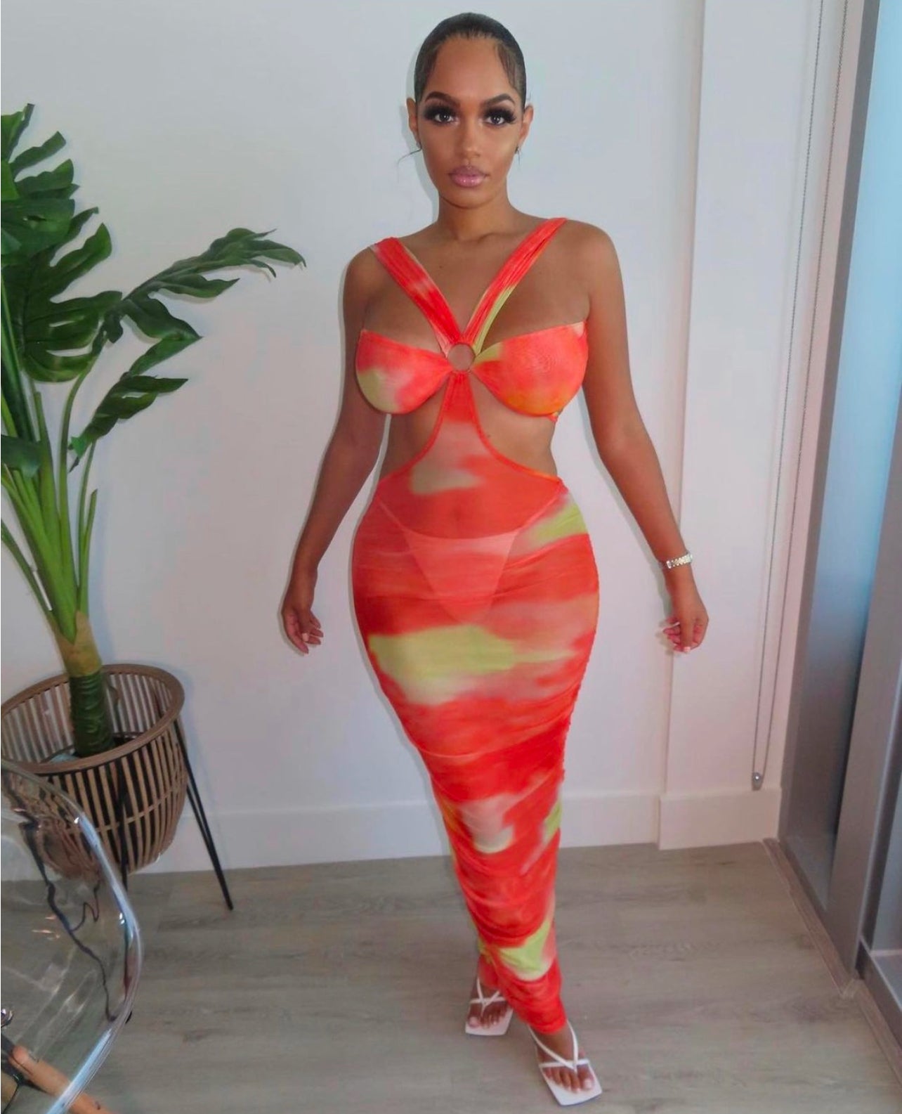 Horion fused sheer maxi dress