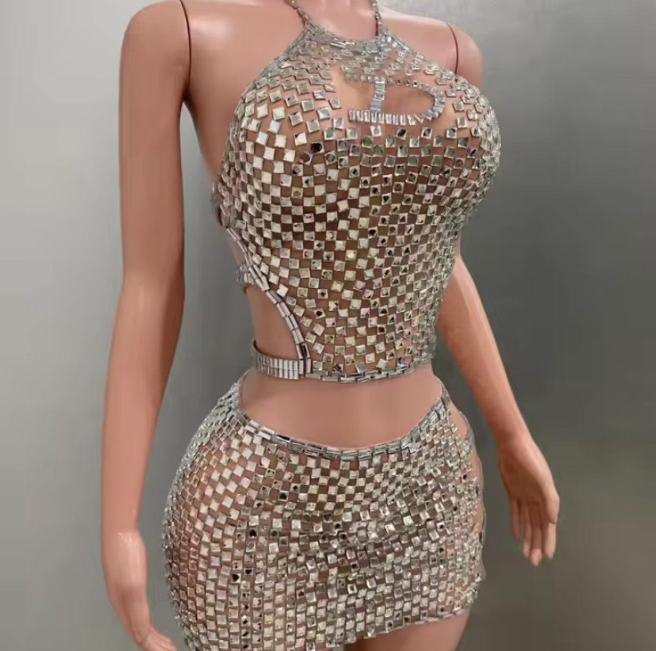 Deizelli diamond studded mini skirt set