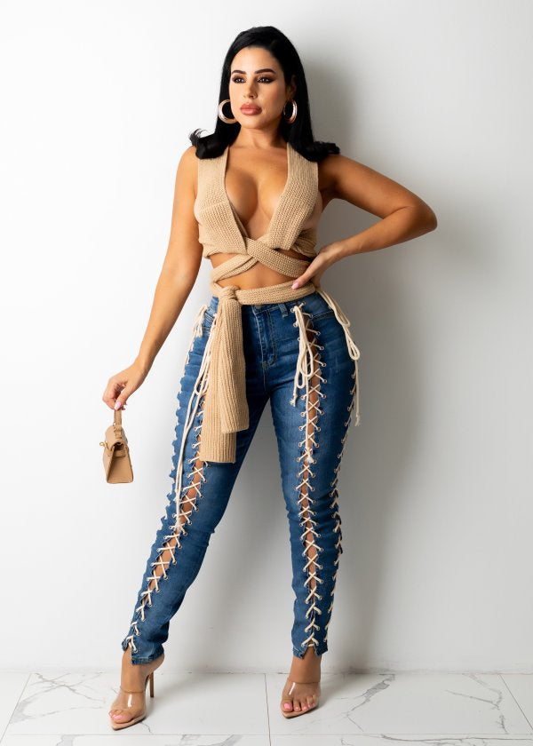 Laced me up rope denim pants