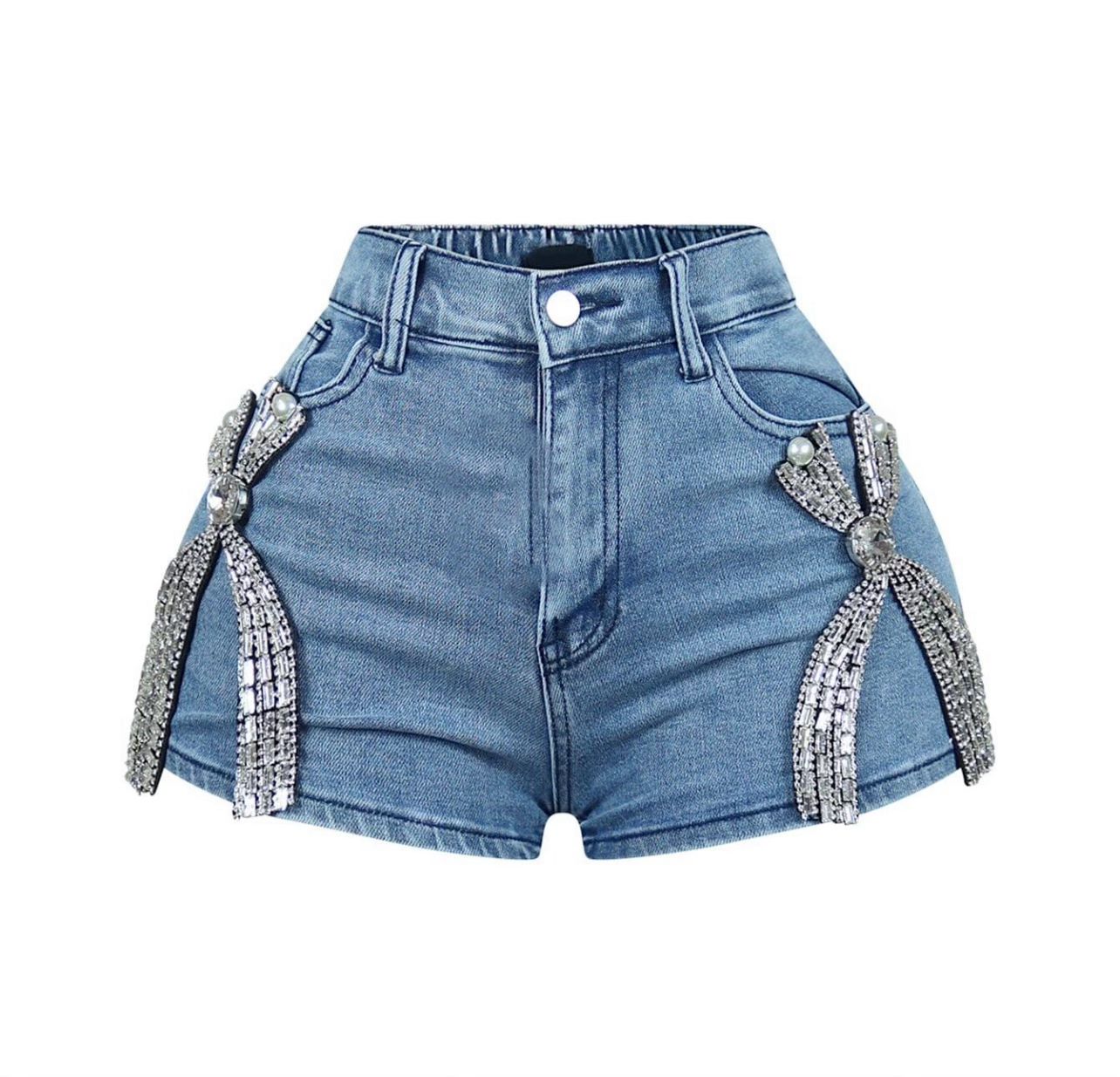 Pokkin twin bow denim shorts