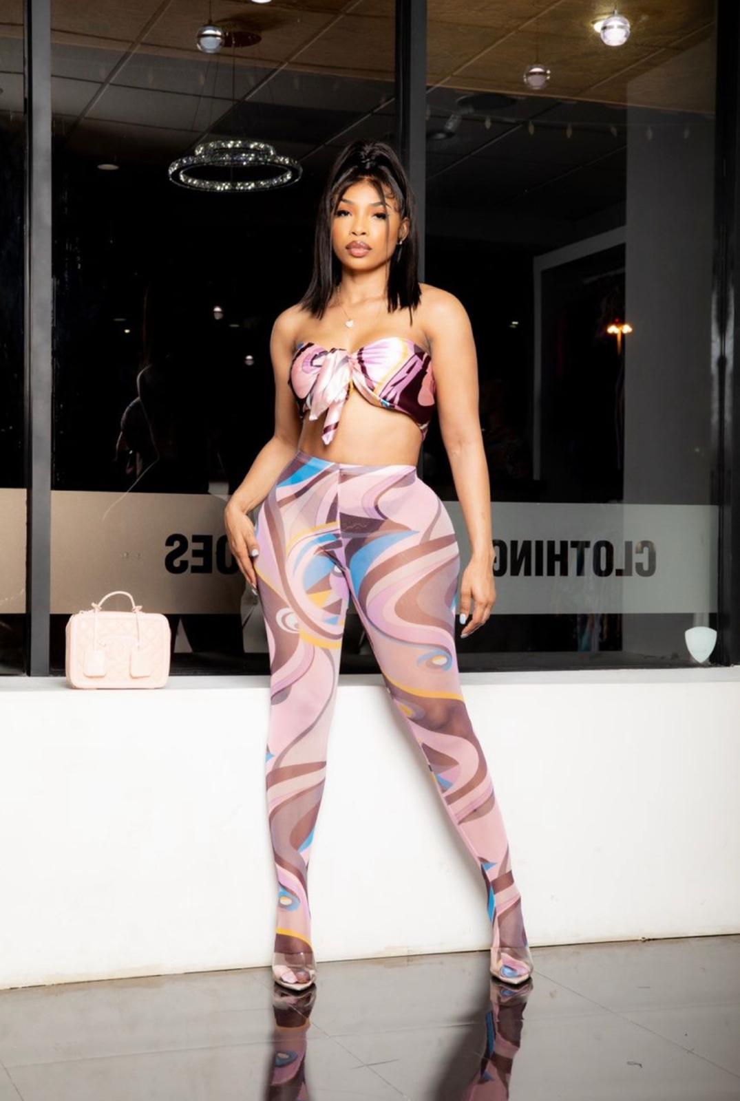 Multi-wave satin leggings set