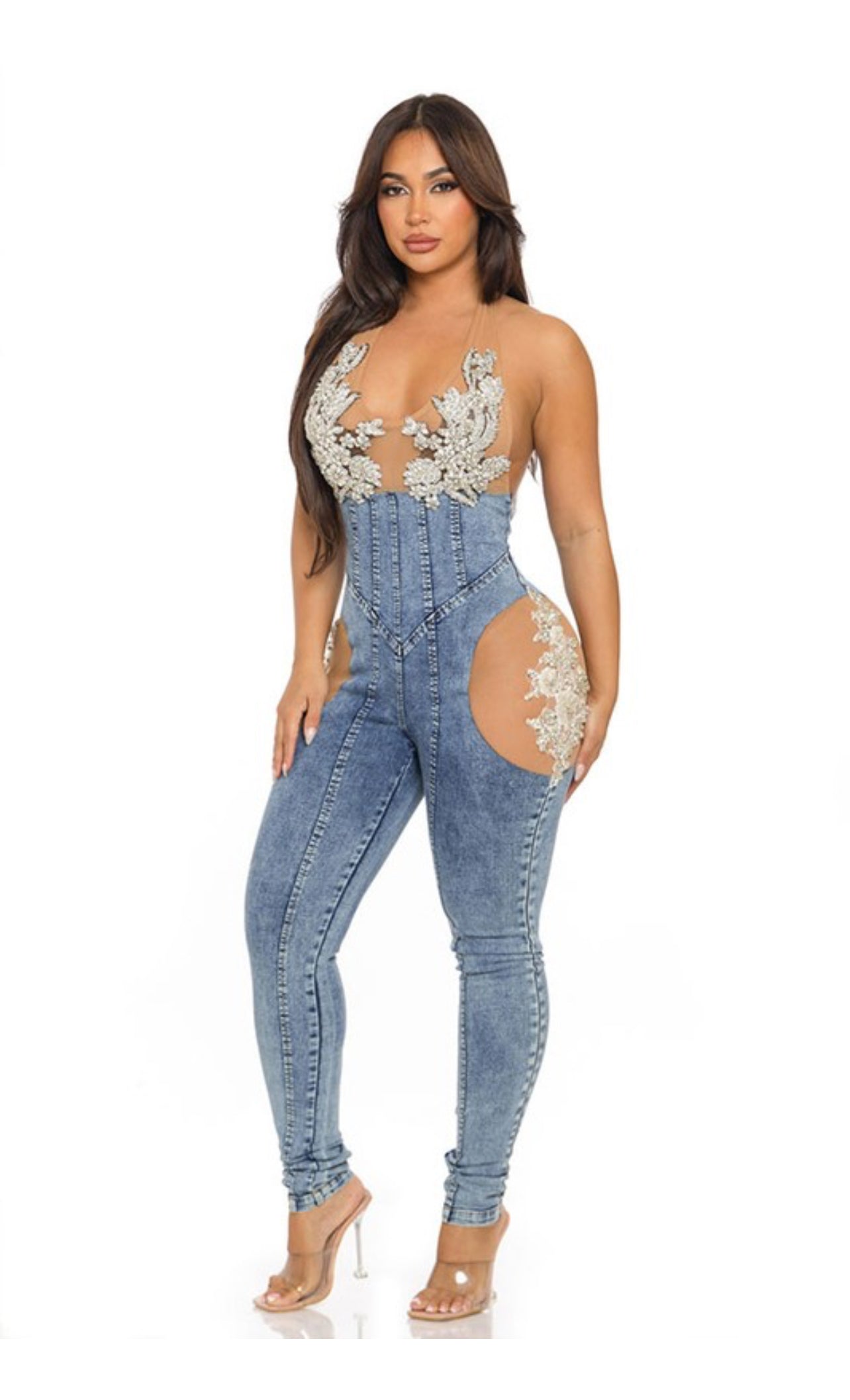 Tenhini denim crystal jumpsuit