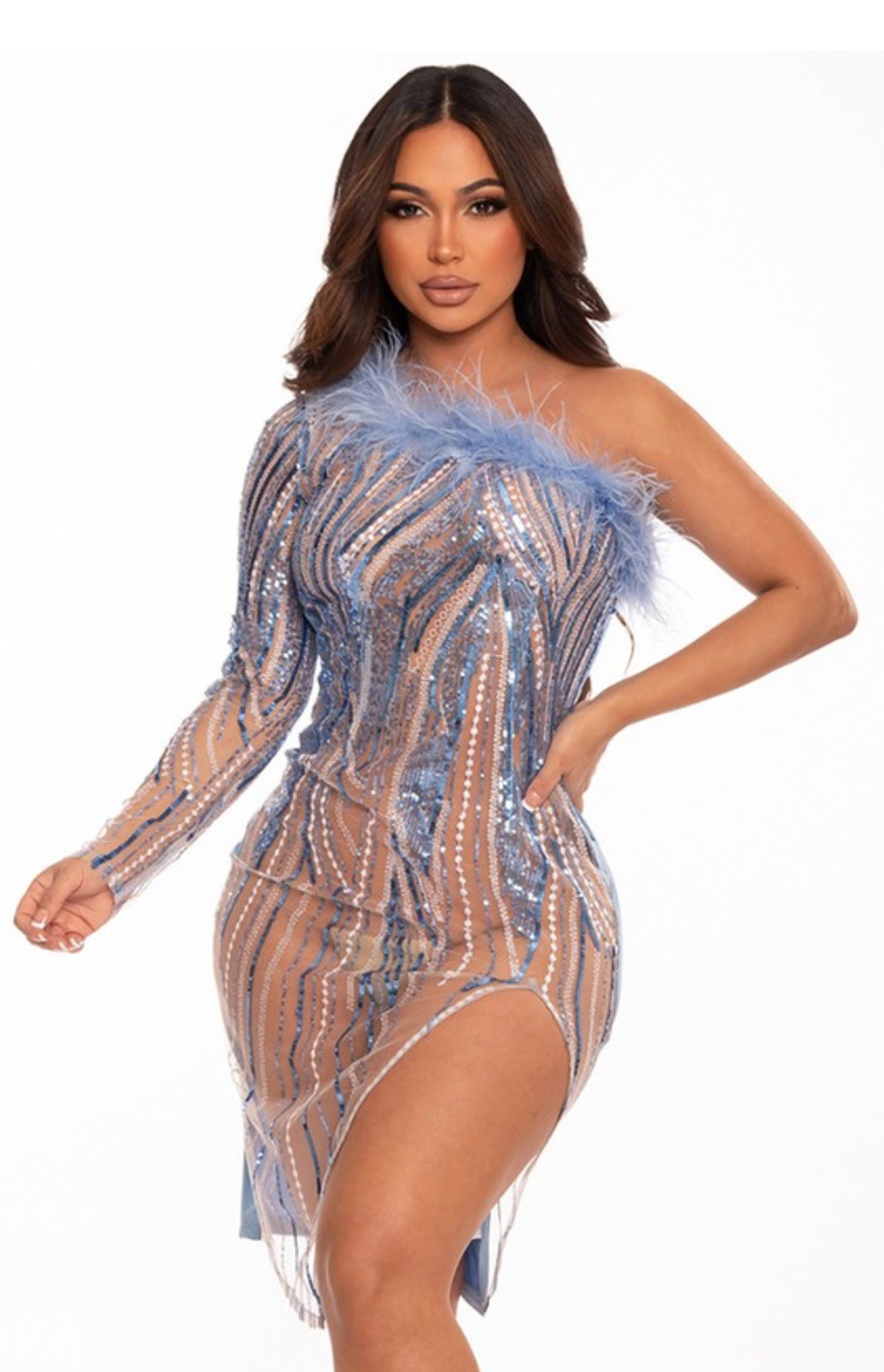 Bluisi one shoulder split dress