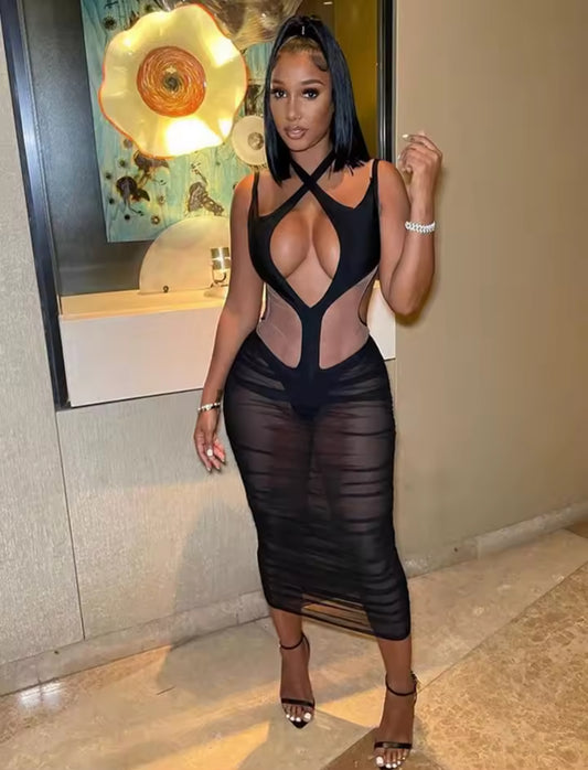 Melka sidecut sheer mid dress