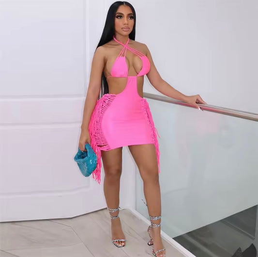 Yolissi side fringe mini dress
