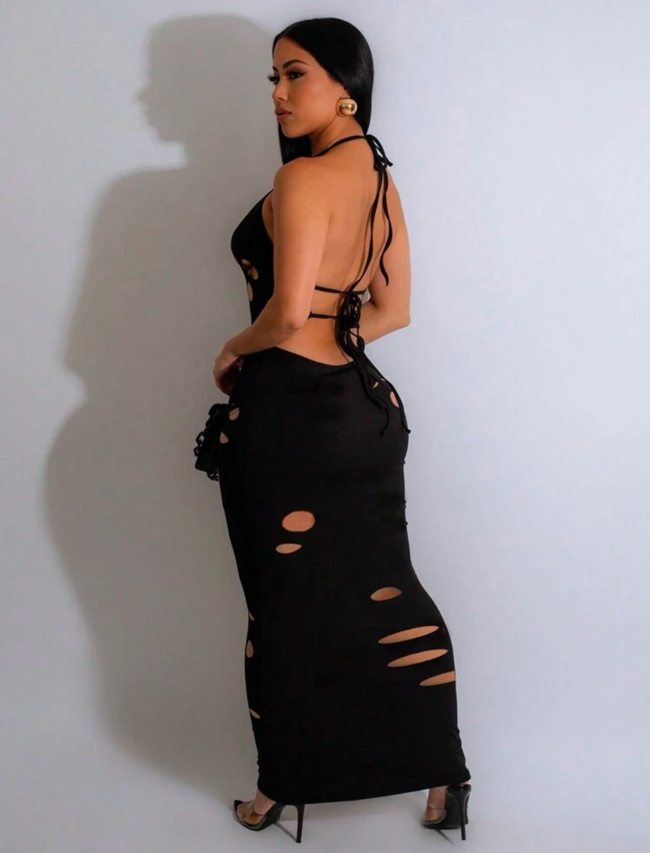 Holes in halter maxi dress