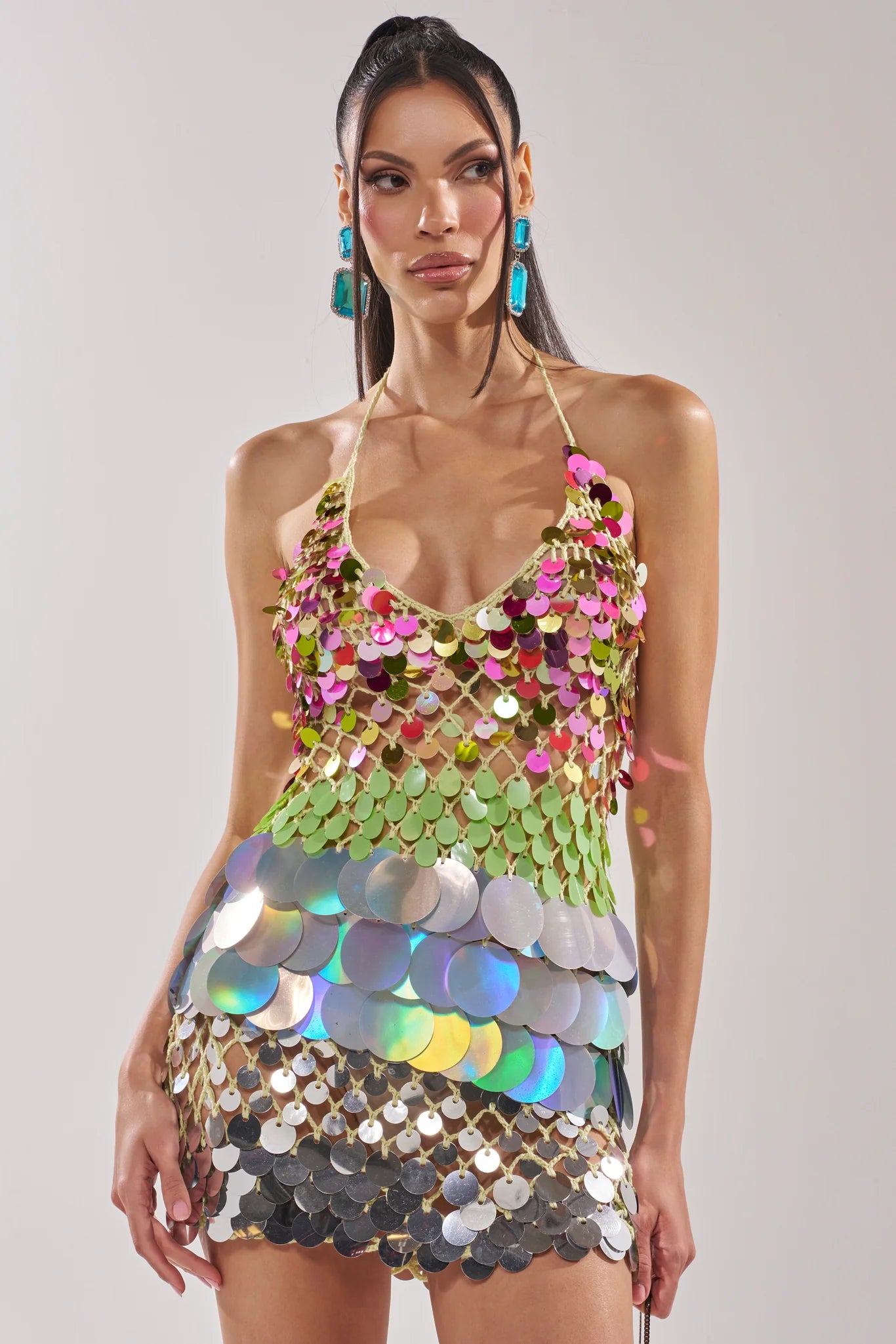 Quarissa multi-disc color knit mini dress