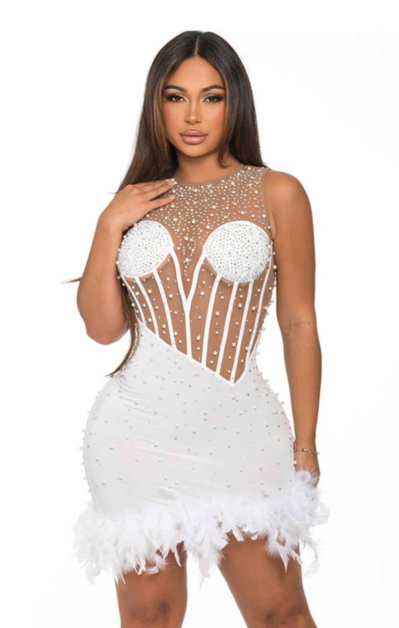 Veggett perali feather mini dress