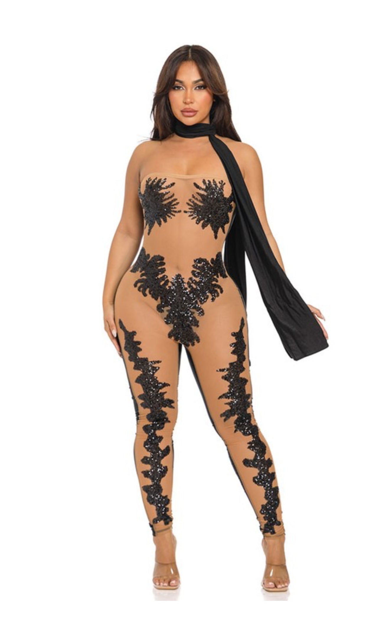 Yokvici sequined neck-tie jumpsuits