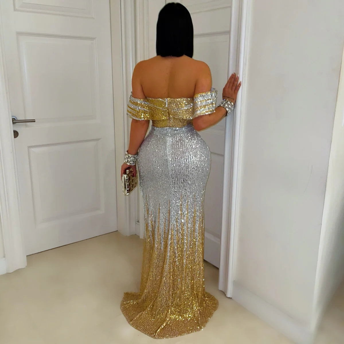 Bareek V sequin gown