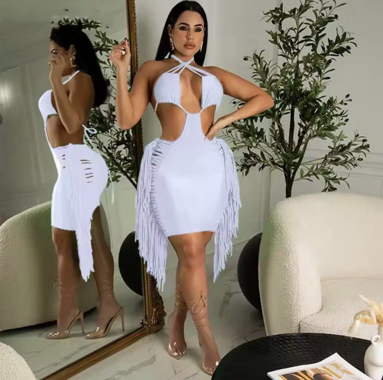 Yolissi side fringe mini dress