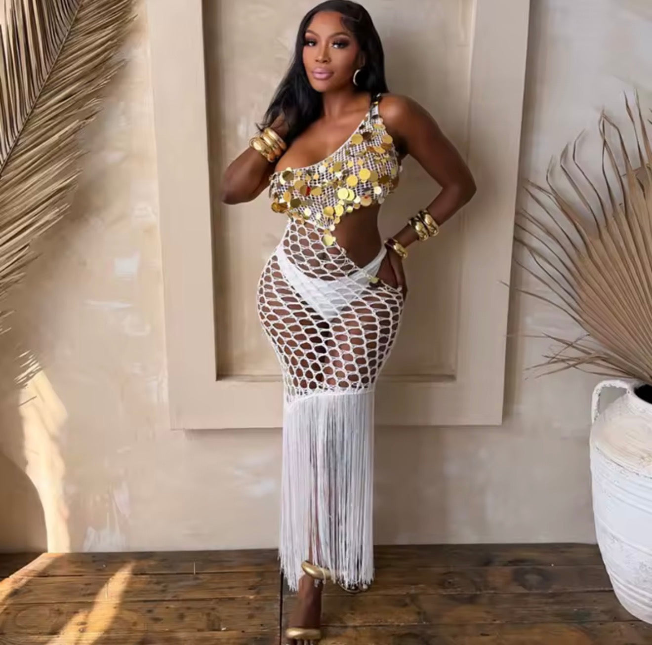 Ibiza tassel net dress