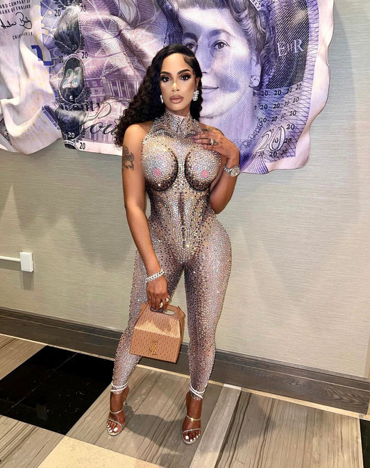 Gouldren bod rhinestone jumpsuit