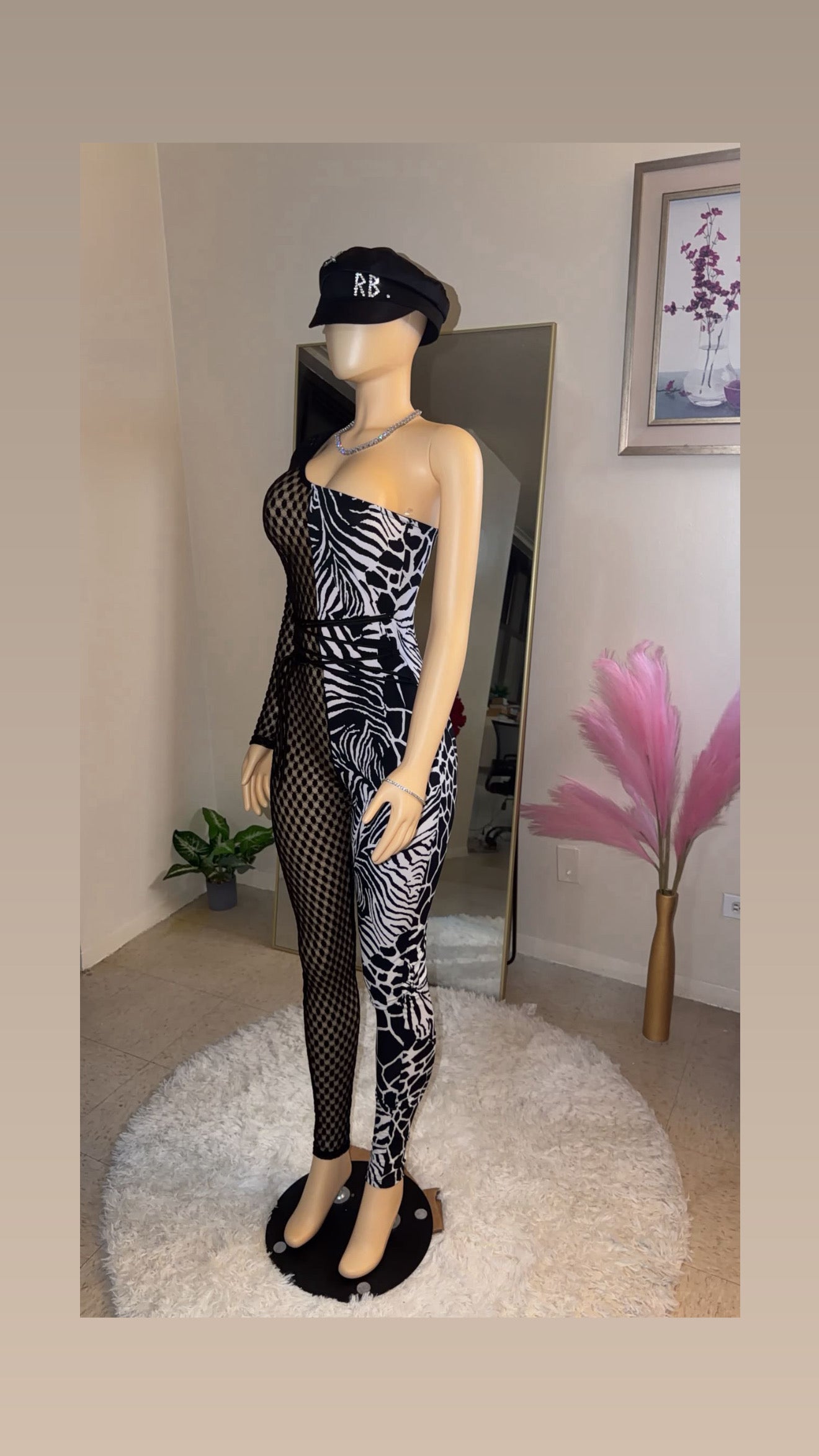 Venekki half lace one shoulder jumpsuit