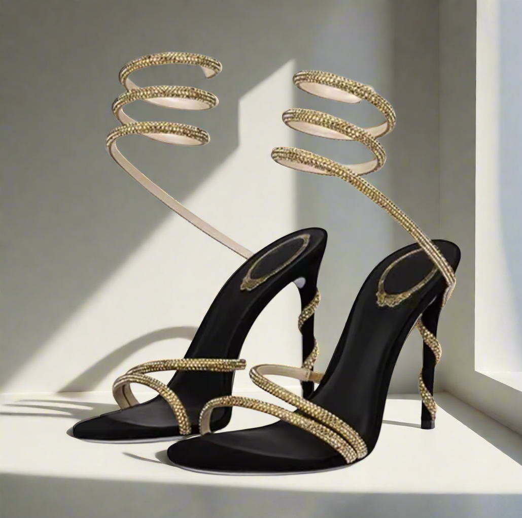 Shimmeri rhinestone spiral heels