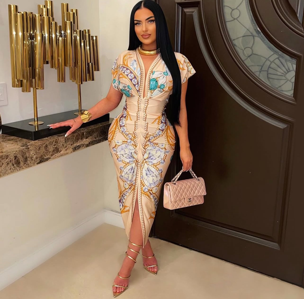 Chelle V plunge long dress