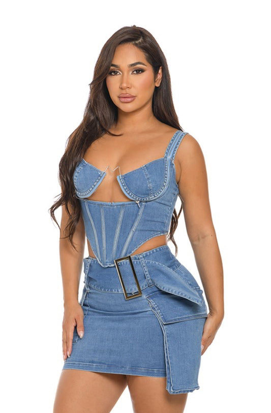Tried it wire denim skirt set