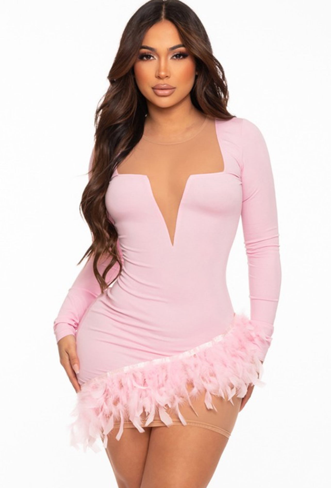 Melea V feather mini dress