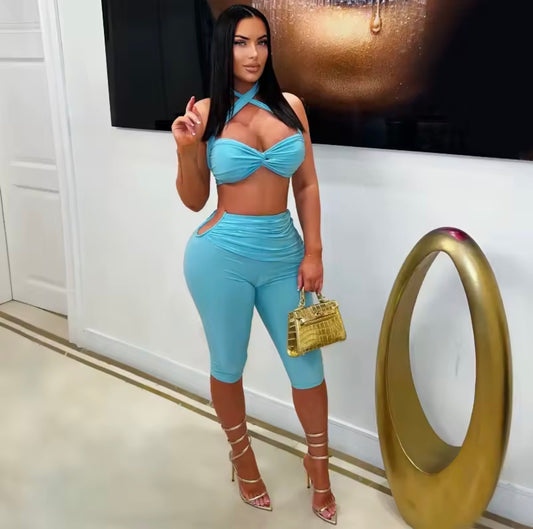 Mielia wrap capri set - blue
