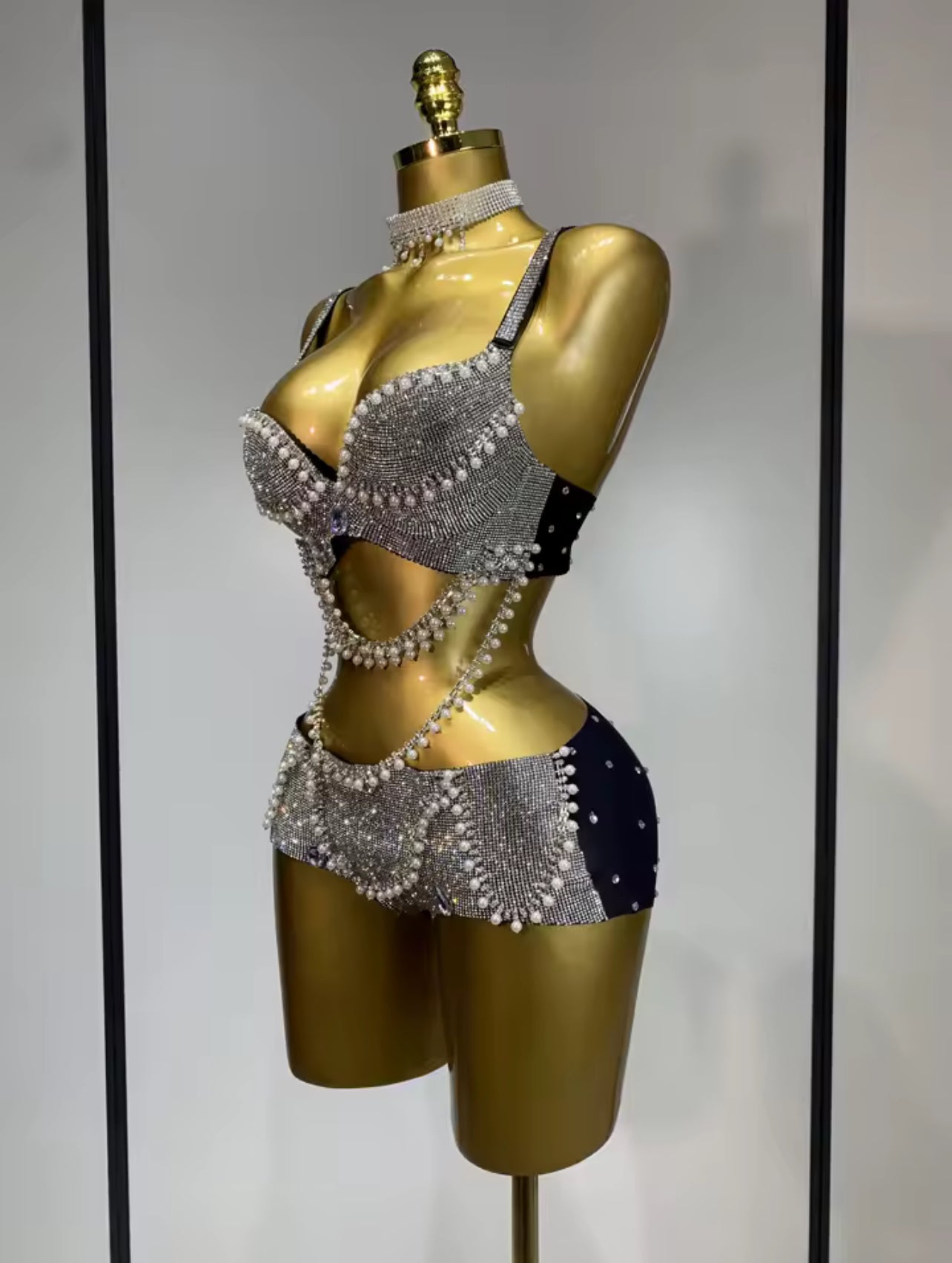 Diamai studded crystals shorts set