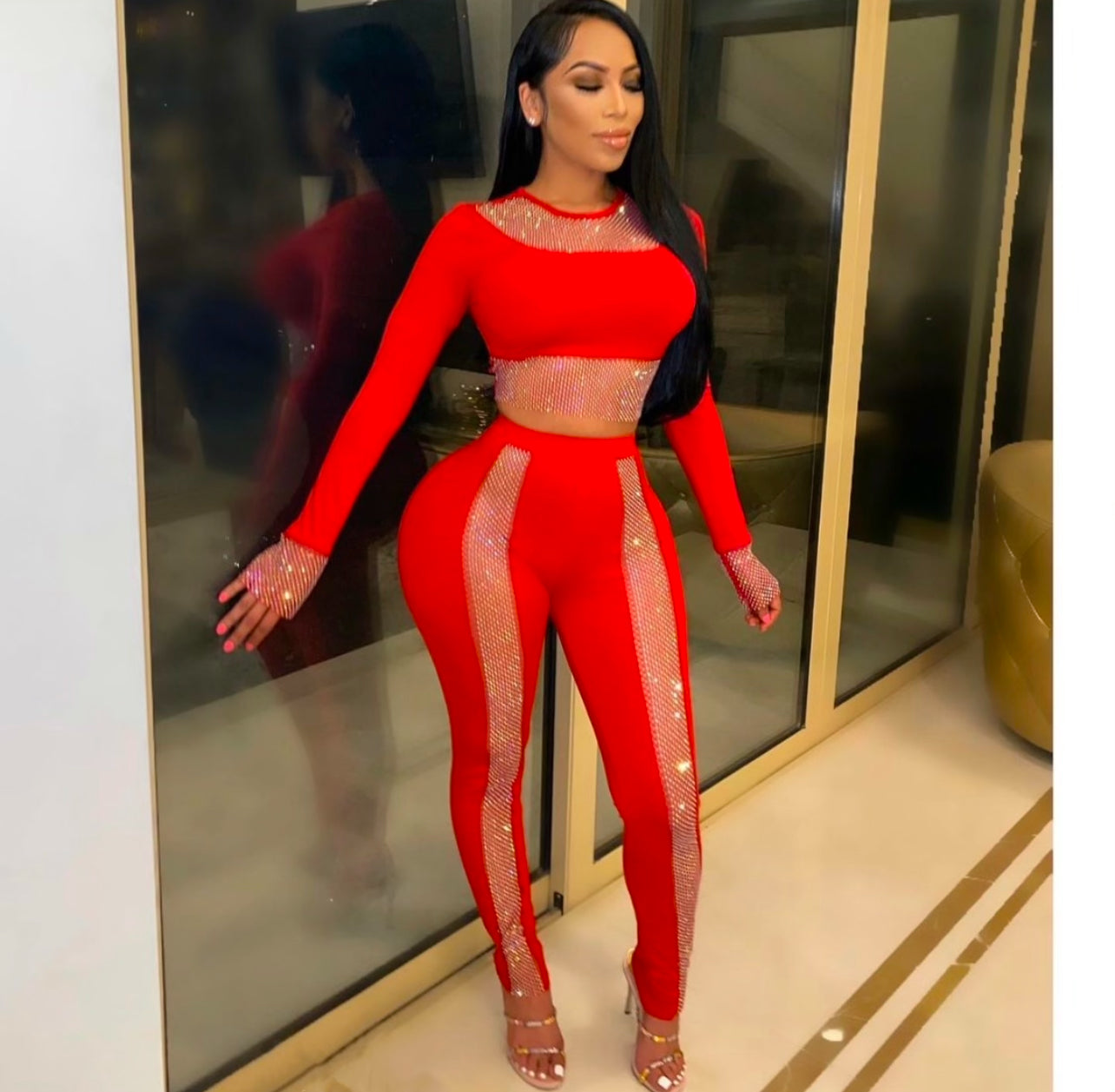 Stunner rhinestones leggings set