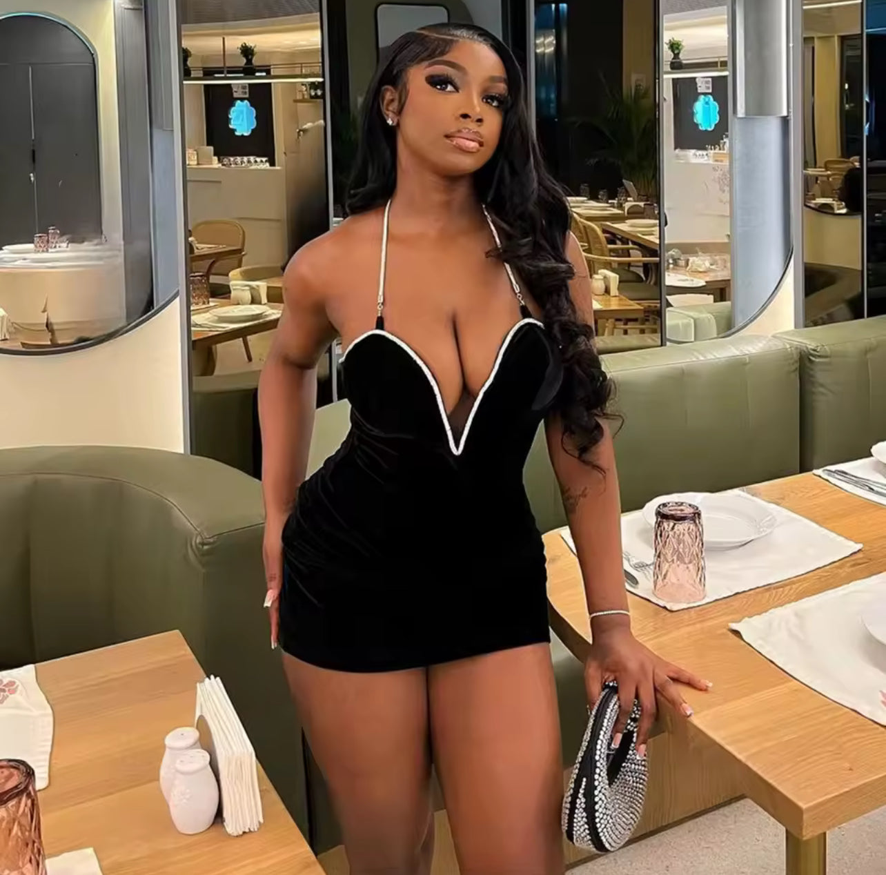 Donnai deep velve mini dress