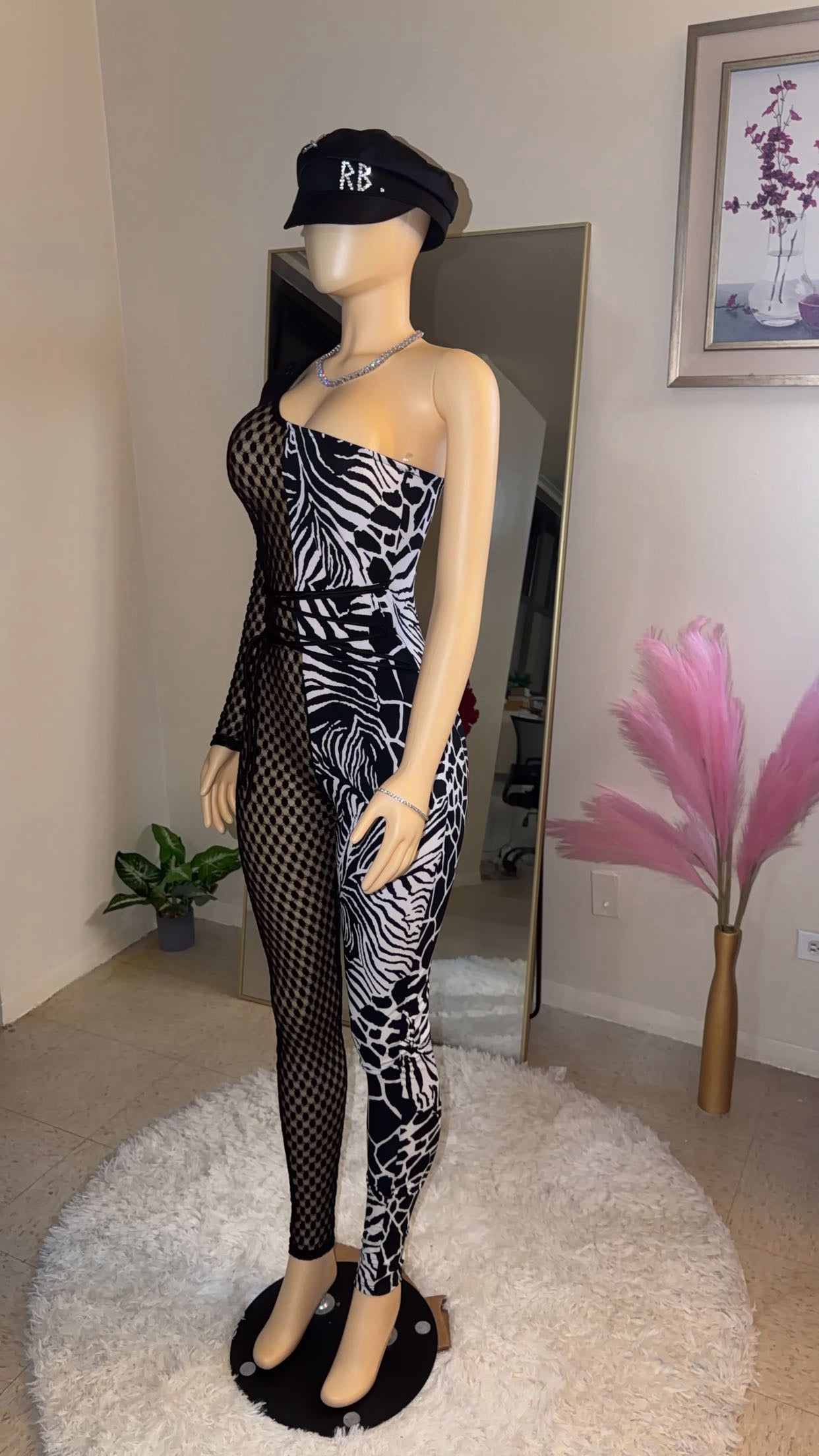 Venekki half lace one shoulder jumpsuit