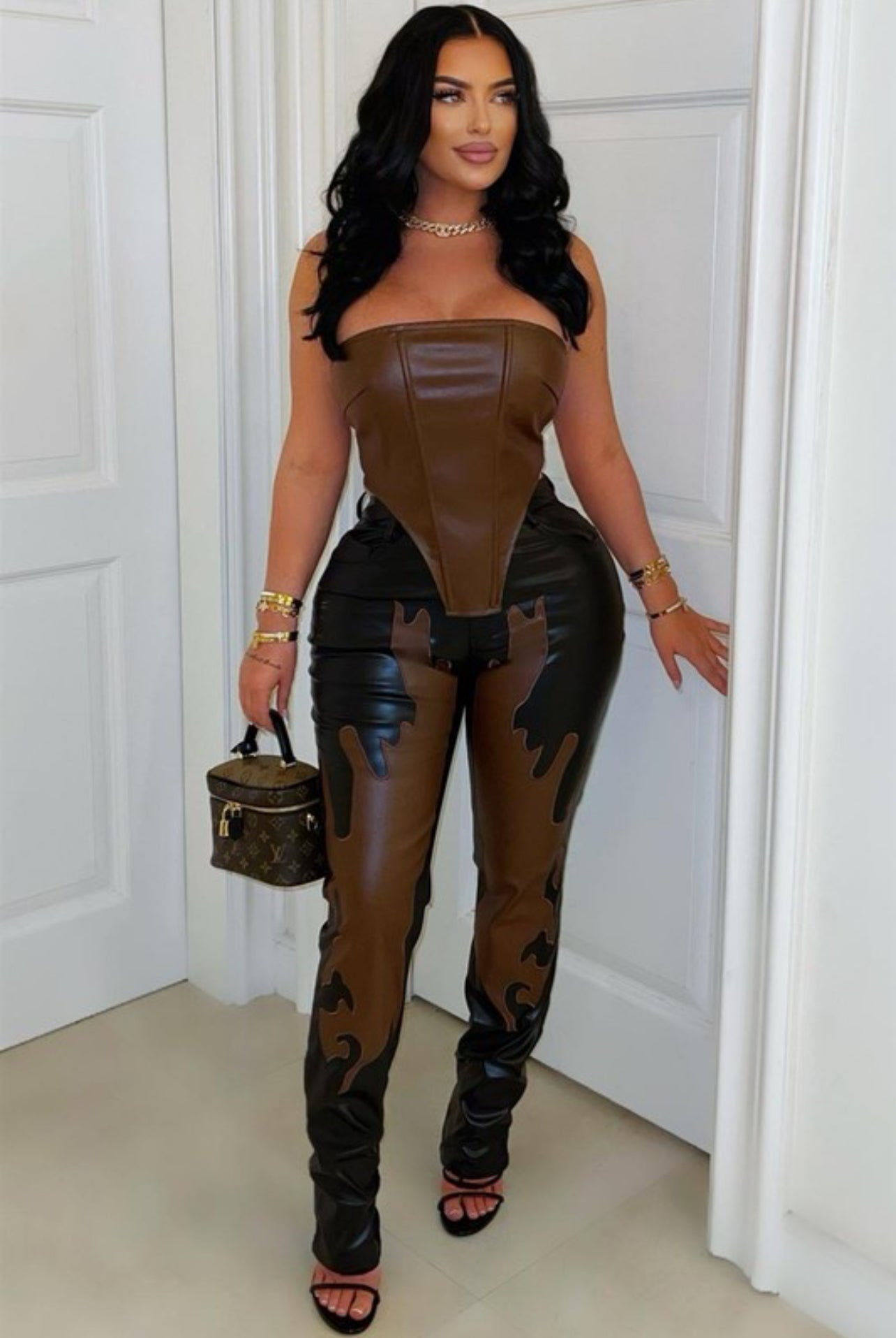 Coffiere 2 tone leather pants set