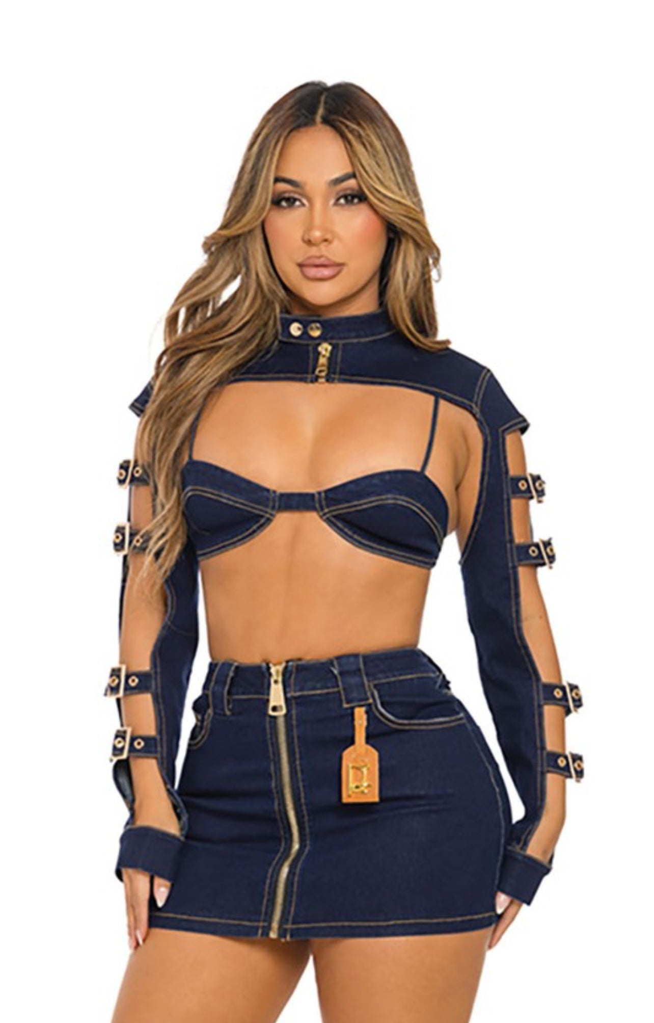 Dierrion denim bralette skirt set