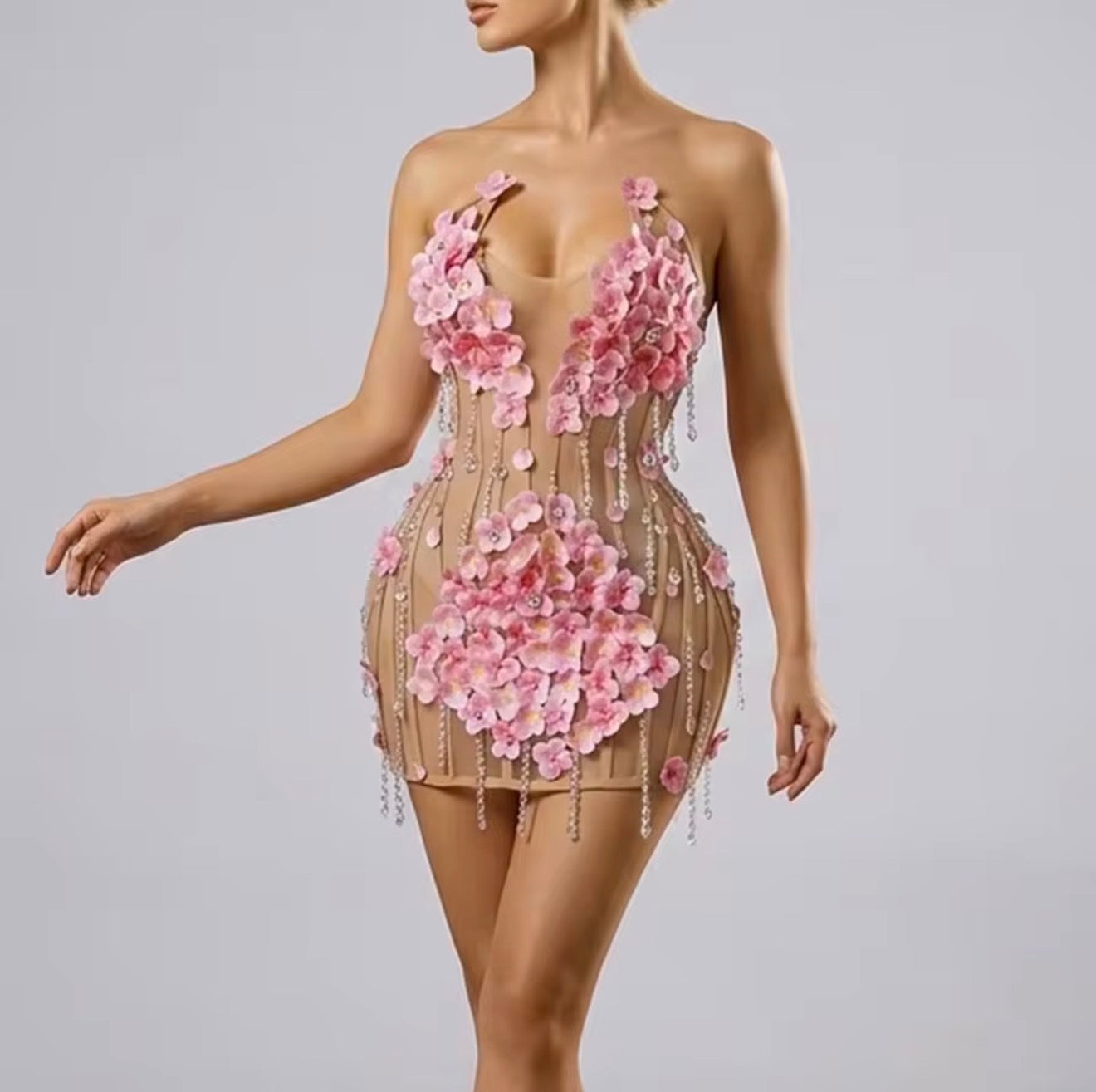 Yokona petalas caged glam mini dress
