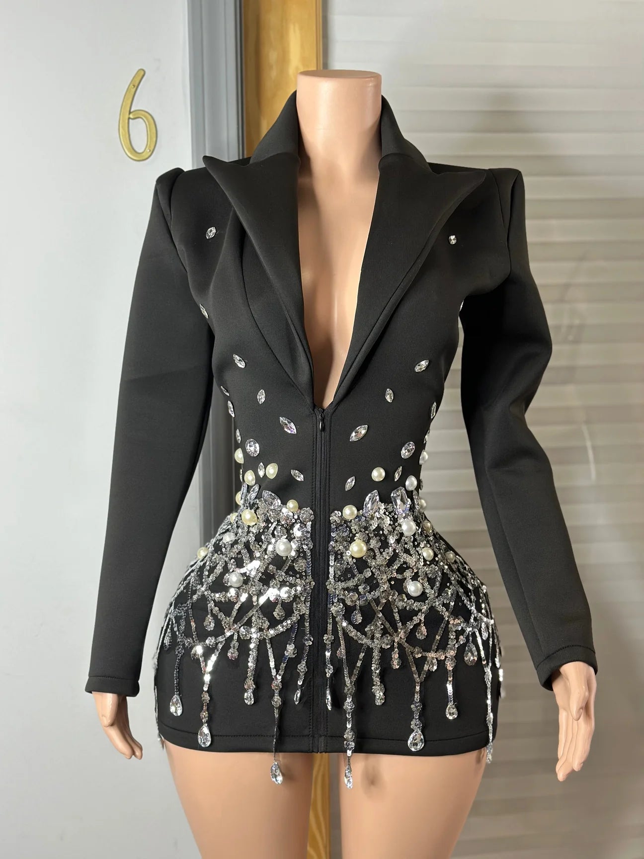 Disymia rhinestones blazer dress