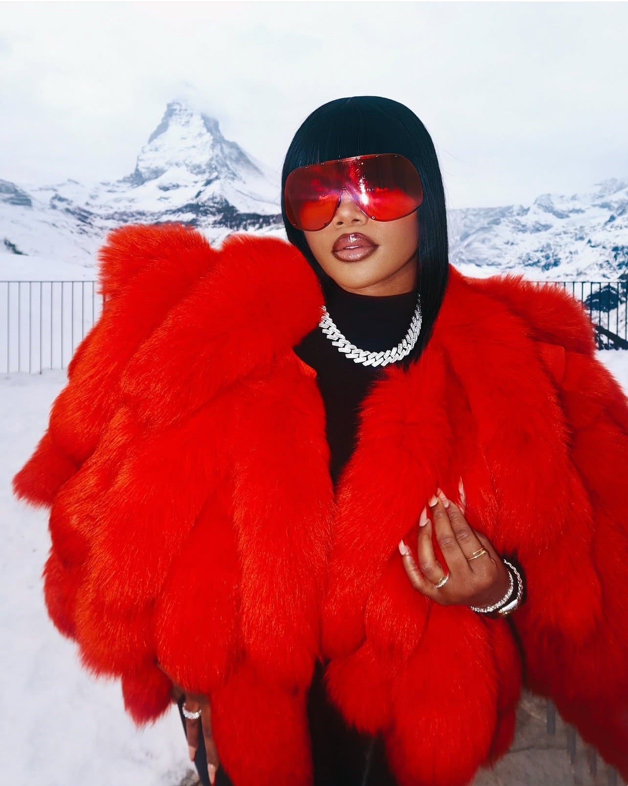 Cavani fox-tail overall fur jacket