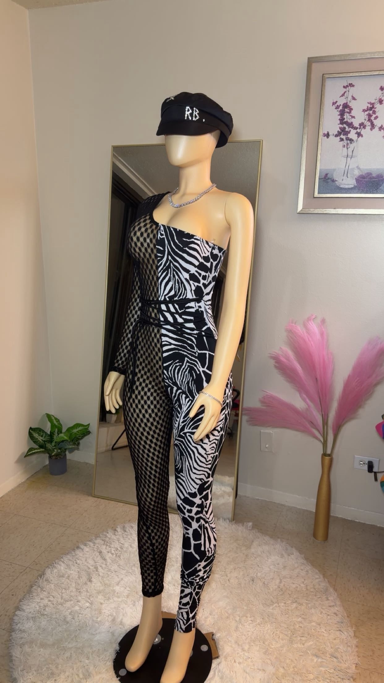 Venekki half lace one shoulder jumpsuit