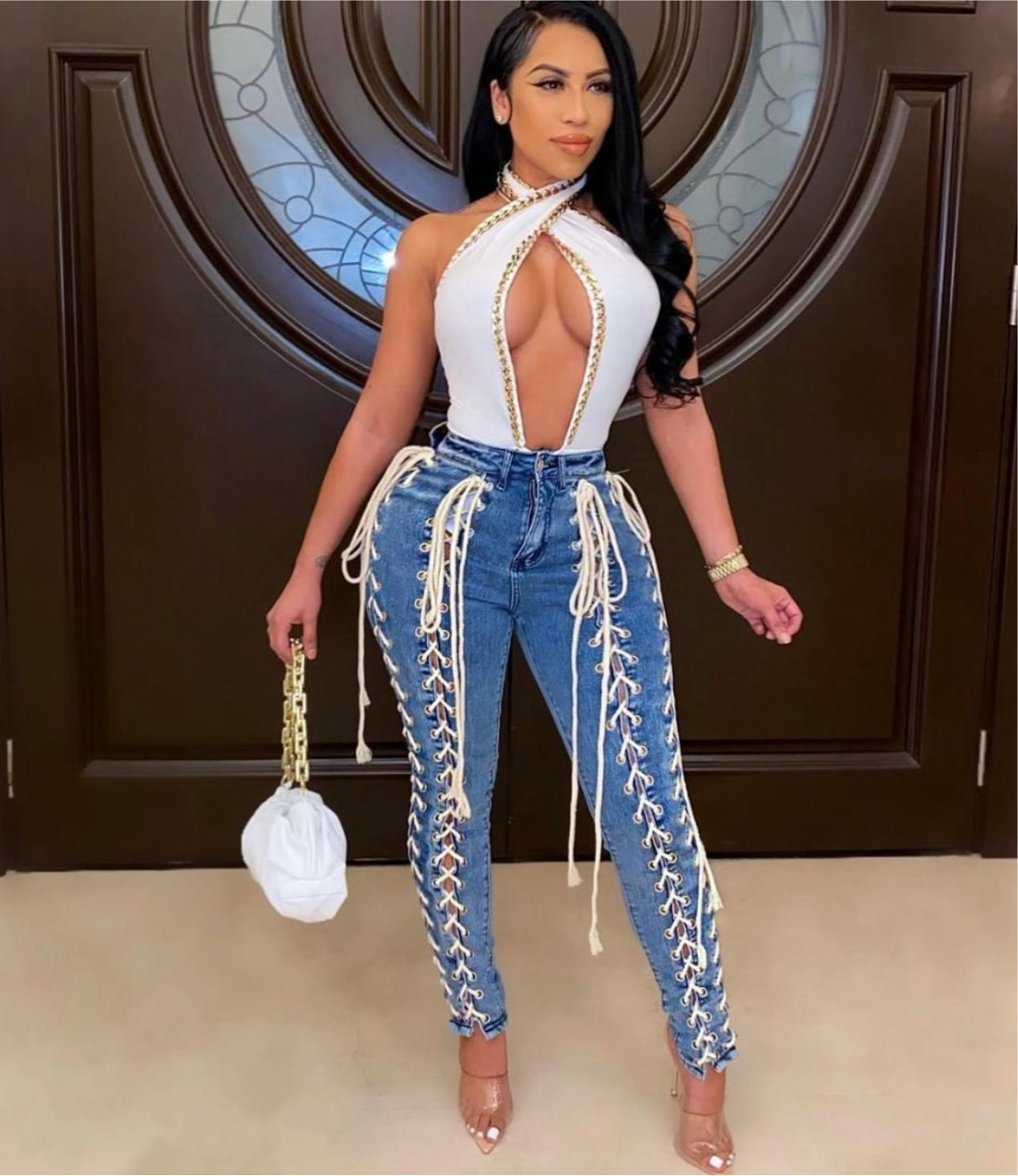 Laced me up rope denim pants