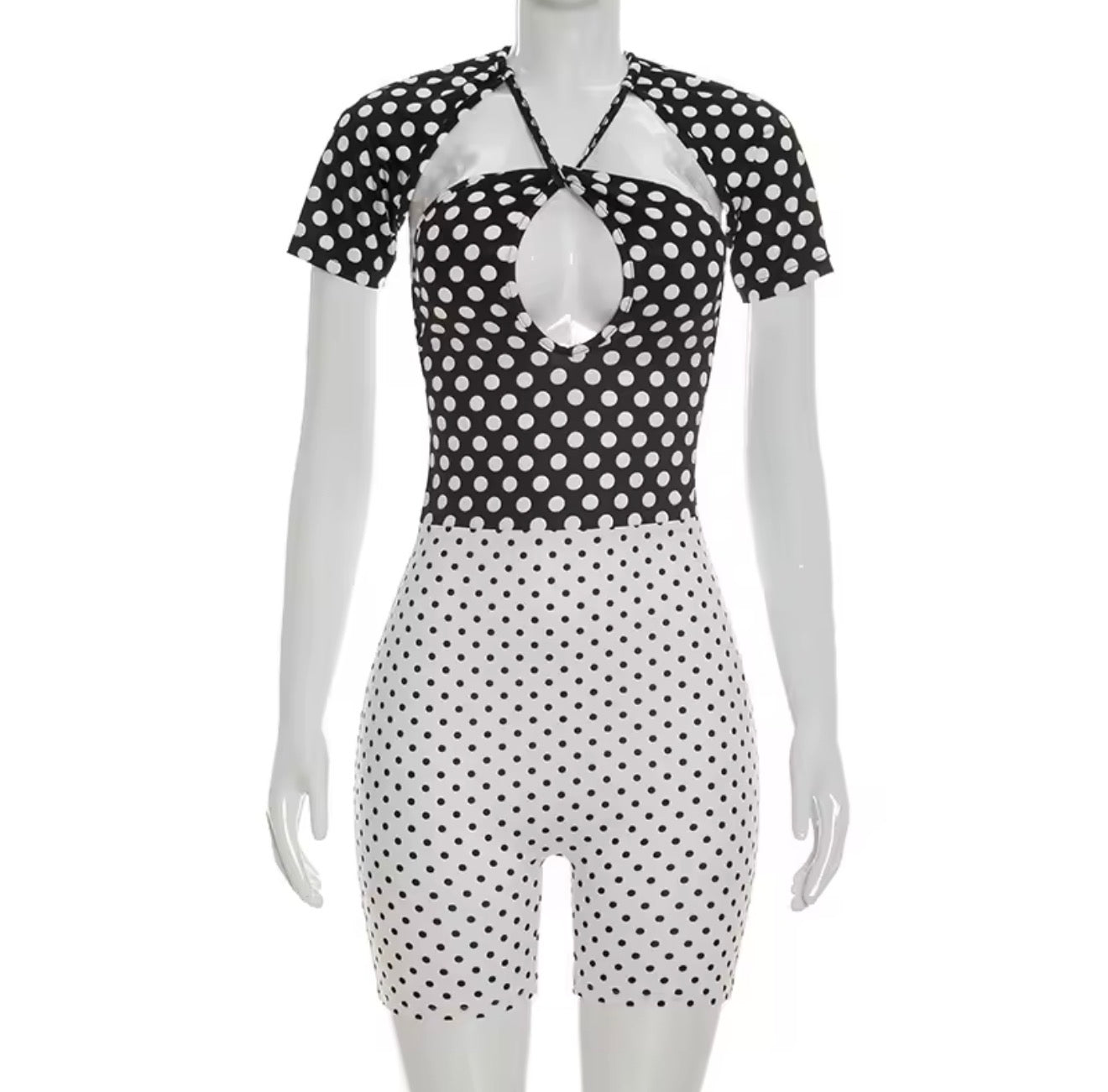 Ms. Polka dot shaded halter-back romper