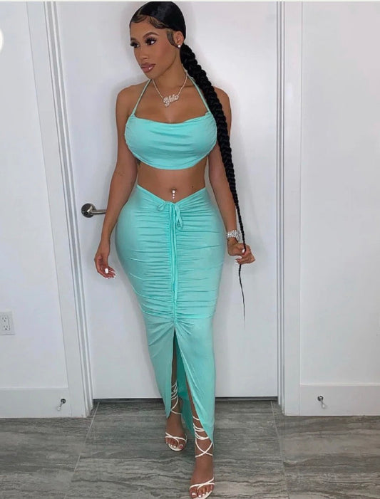 Midline ruched skirt set